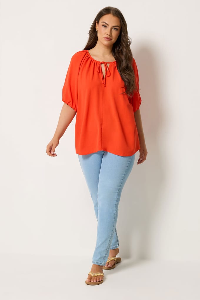 Yours Oranje Blouse Met Ballonmouwen Size 46