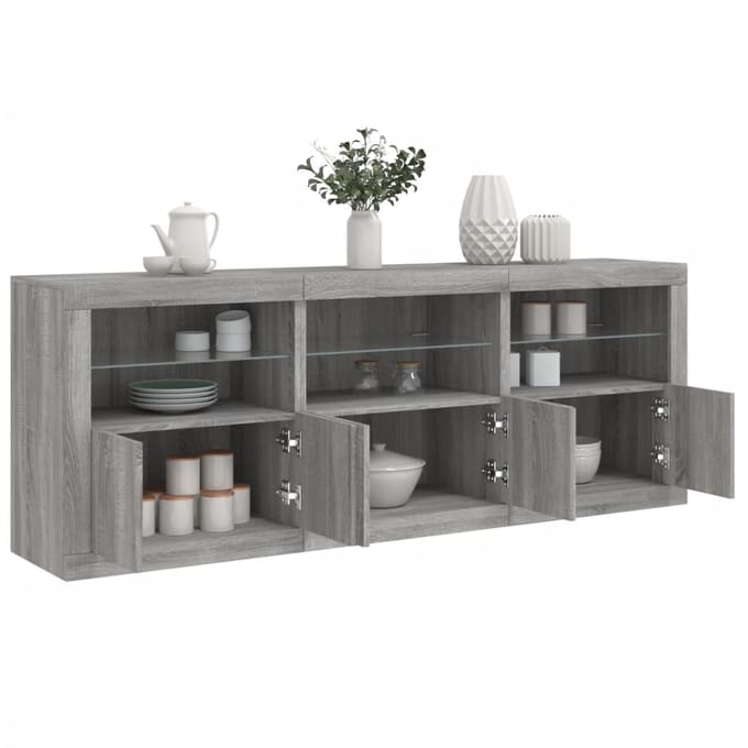 vidaXL - Dressoir - met - LED-verlichting - 181,5x37x678 - cm - grijs - sonoma - eiken