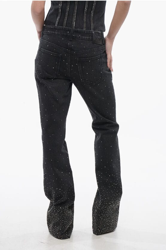 Low Rise BLING Flared Fit Denims met All-Over Strass-steentjes 2 in Zwart