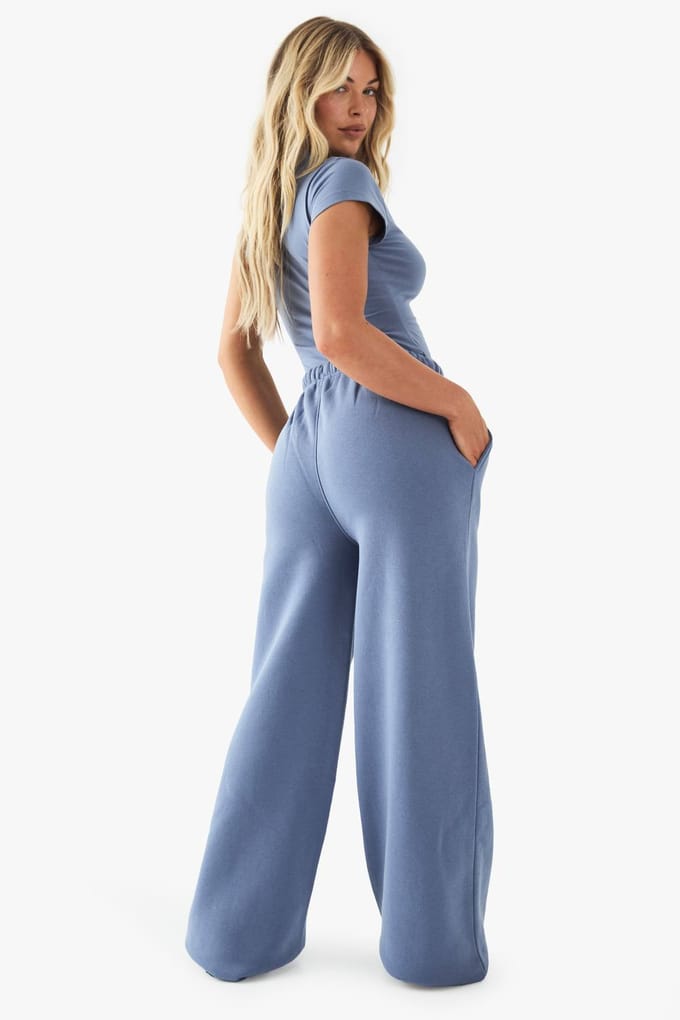 Dames DSGN Studio Contrast Script Rechte Pijp Jogger | Blue | Maat: 3XL