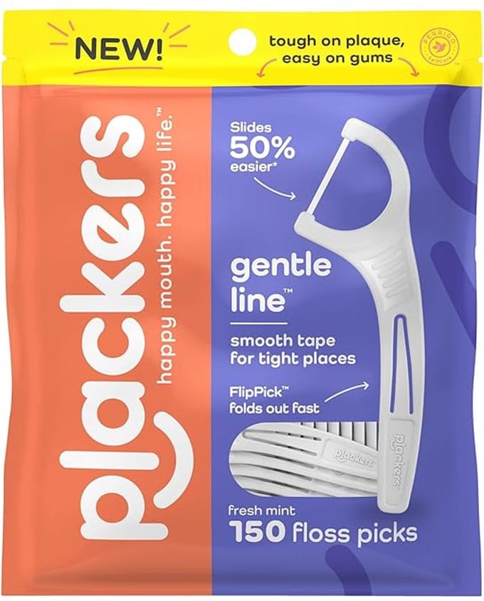 Plackers - Gentle Line Floss Picks – Fresh Mint – 150 Stuks – Zachte Tandenstoker – FlipPick & QuickFix Grip – Hersluitbare Verpakking