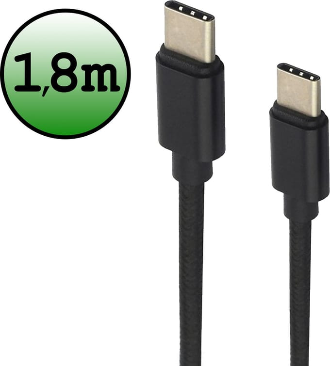 USB C Oplader - USB C Kabel - USB C naar USB C Kabel 1.8 meter - Zwart