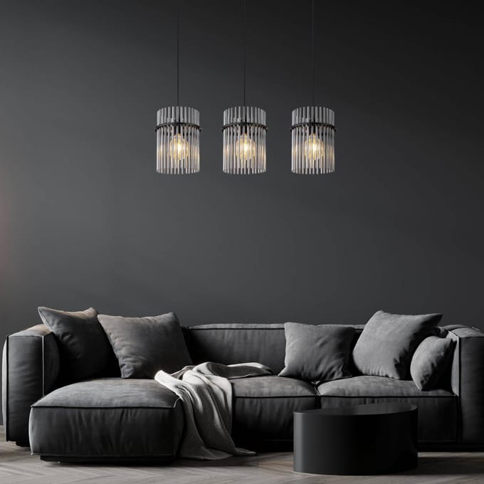 Globo - hanglamp - Gorley - zwart - glas smoke glas - grote eettafellamp - E27 - 15698-3H