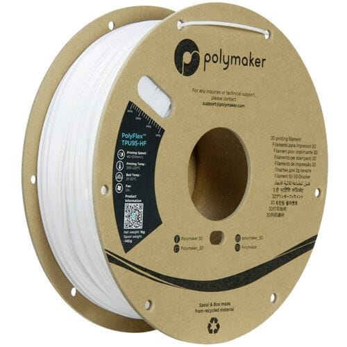 Polymaker PD03002 TPU95-HF Filament TPU, Flexibel filament Flexibel, Highspeed filament, UV-bestendig 1.75 mm 1000 g Wit PolyFlex™ 1 stuk(s)