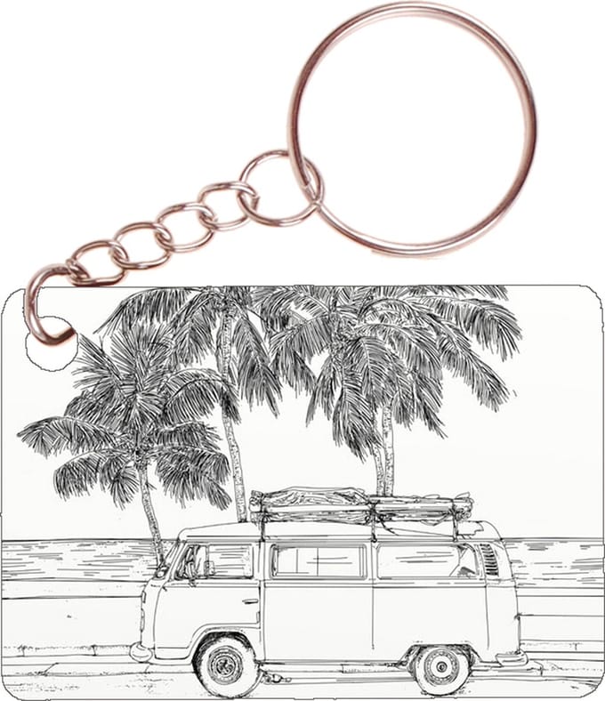 Sleutelhanger 6x4cm - Busje Getekend - Palmbeach