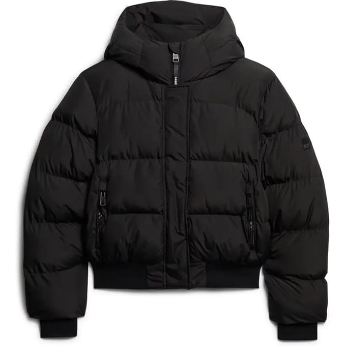 Superdry Sports Puffer Bomberjack met Capuchon Zwart Grootte: 40