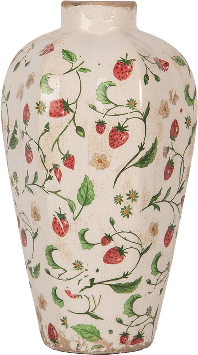 Clayre & Eef Vaas Ø 17x29 cm Beige Keramiek Bloemen