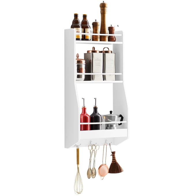 SoBuy KCR12-W Badkamerplank - Witte Multifunctionele Plank met Haken