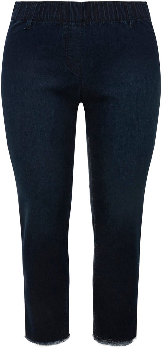 Ulla Popken - Dames - 7/8-jeggings Sienna elastische tailleband riemlussen - Donkerblauw denim - Maat 42