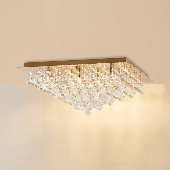 Lindby - plafondlamp - 12lichts - K9 kristal, staal - H: 24.5 cm - G9 - goud, transparant