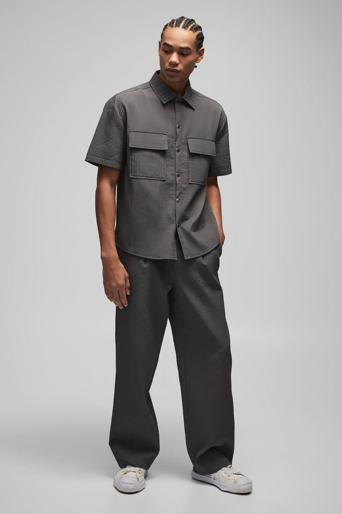 Oversized technische geplooide cargopocketshirt | Charcoal | Size Medium