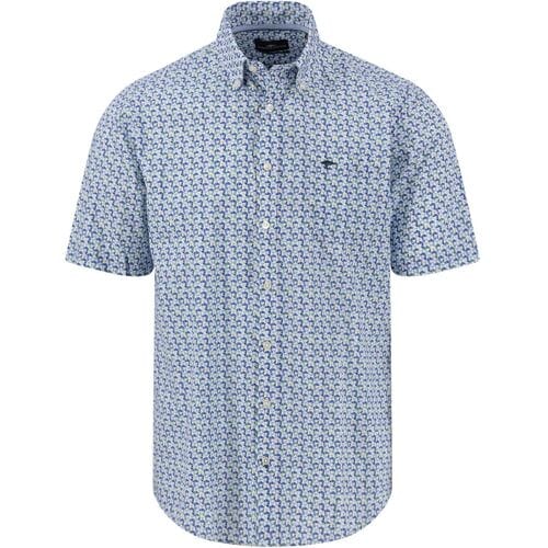 Fynch-Hatton Overhemd Allover Retro Half Circles Triangles Button-Down Short Sleeve Pine Green / male