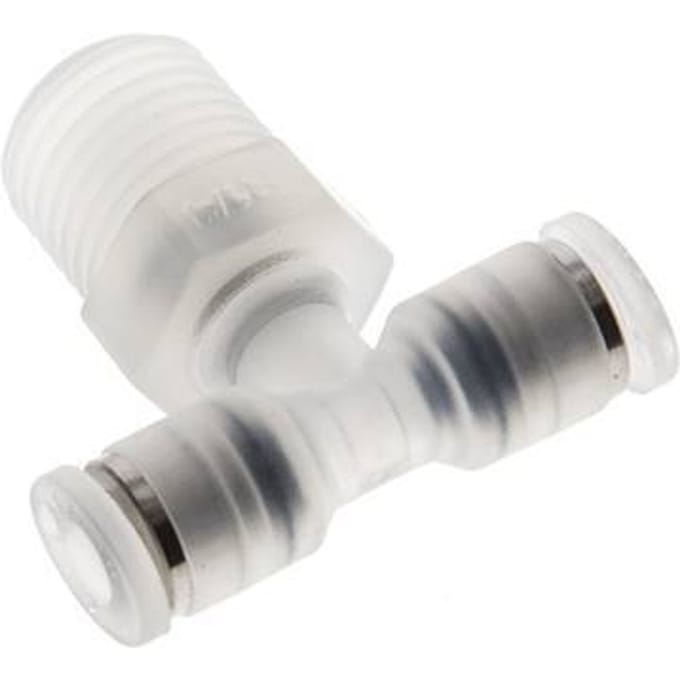 4mm x R1/4'' inline T-stuk PA Insteekfitting Buitendraad FDA Draaibaar EPDM