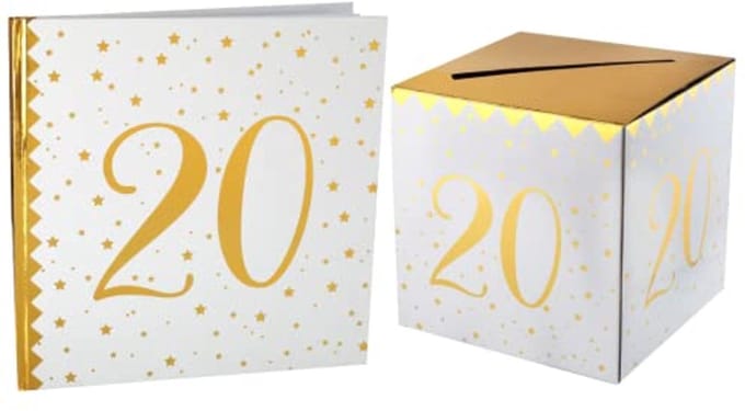 Urn et Livre d'or Anniversaire Métalisé Or - 20 ans
