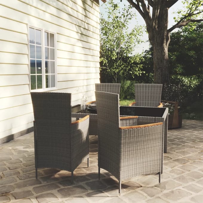 vidaXL - 5-delige - Tuinset - met - kussens - poly - rattan - grijs