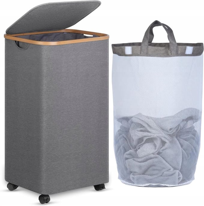 SolidKeus - Wasmand met Wielen en Deksel van 100L