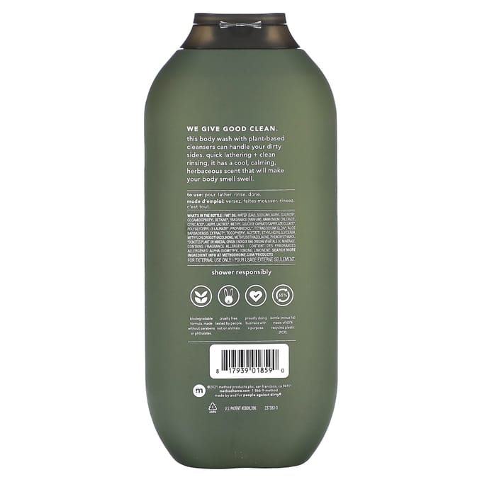 Méthode, Hommes, Gel douche, Genévrier et sauge, 18 fl oz (532 ml) gray