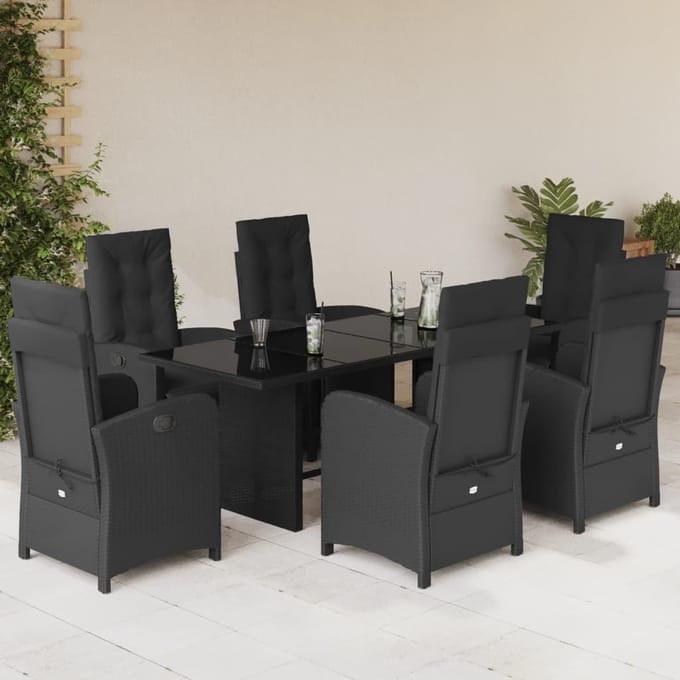 vidaXL - 7-delige - Tuinset - met - kussens - poly - rattan - zwart