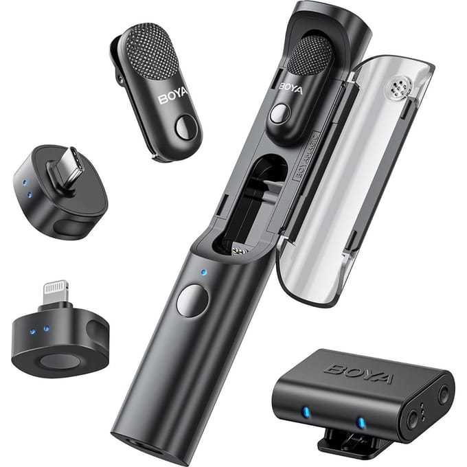 Magic Draadloze Lavalier Microfoon 4-in-1 Microfoon voor iPhone, Android, USB-C Telefoon, Camera voor Interview en Live Streaming BOYA Magic-02