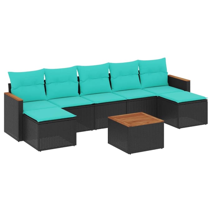 vidaXL - 8-delige - tuinbankset - met - kussens, - zwart - polyrotan