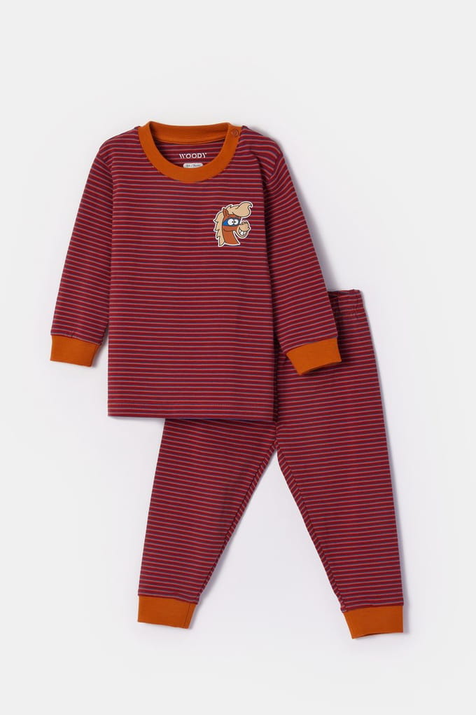 Woody pyjama baby jongens - rood gestreept - pony - 252-10-PLC-Z/936 - maat 80