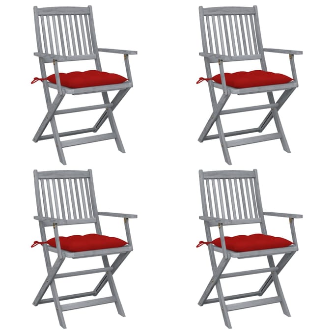 vidaXL - Set - van - 4 - klapstoelen - met - kussens, - gemaakt - van - massief - acaciahout.