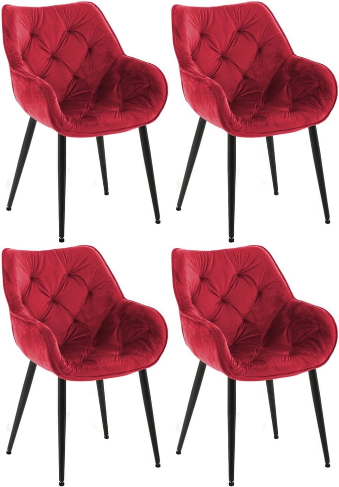 CLP Tanna Set van 4 eetkamerstoelen - Met armleuning - Velvet - Fluweel/rood