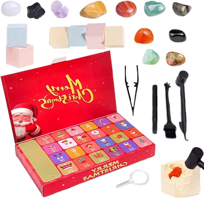 Kerst Countdown Kalender - Adventskalender Stenen - Wachten tot Kerst - 24 Deurtjes met Mineralen