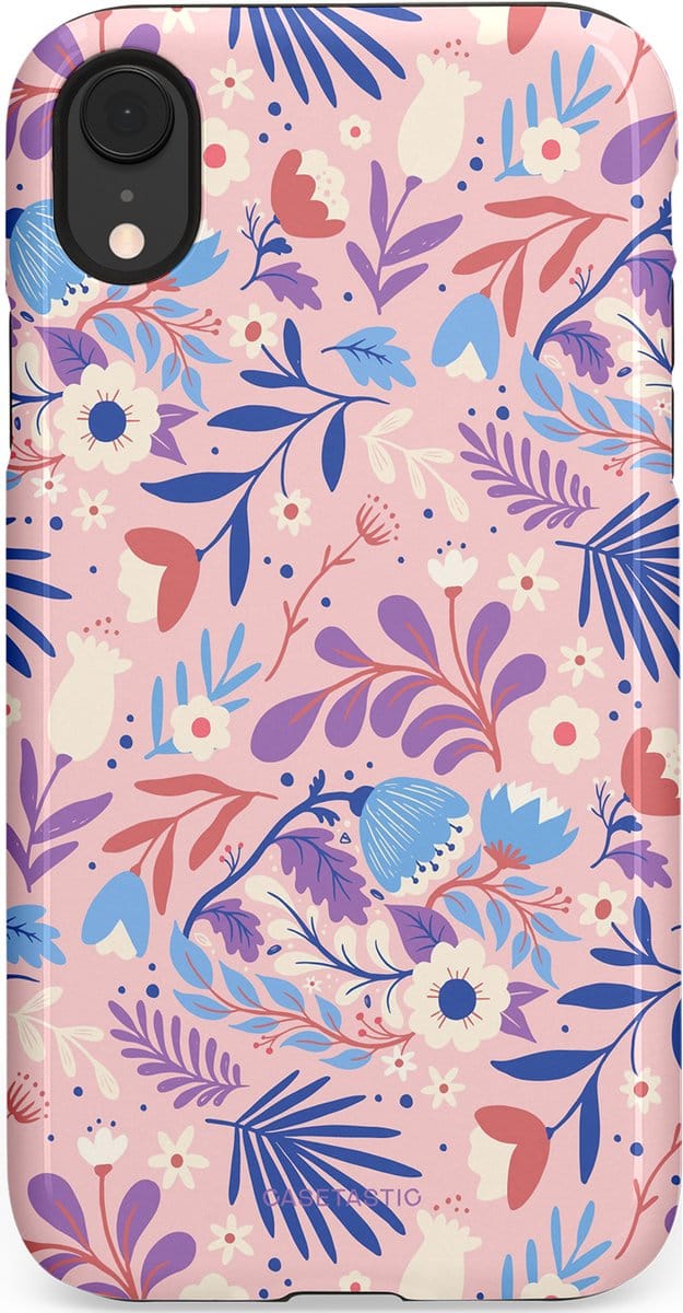 Casetastic hoesje geschikt voor Apple iPhone XR - Dubbellaagse bescherming - Bloeispel - Fashion Case - Lichtroze Lavendel Crème Lichtgrijs