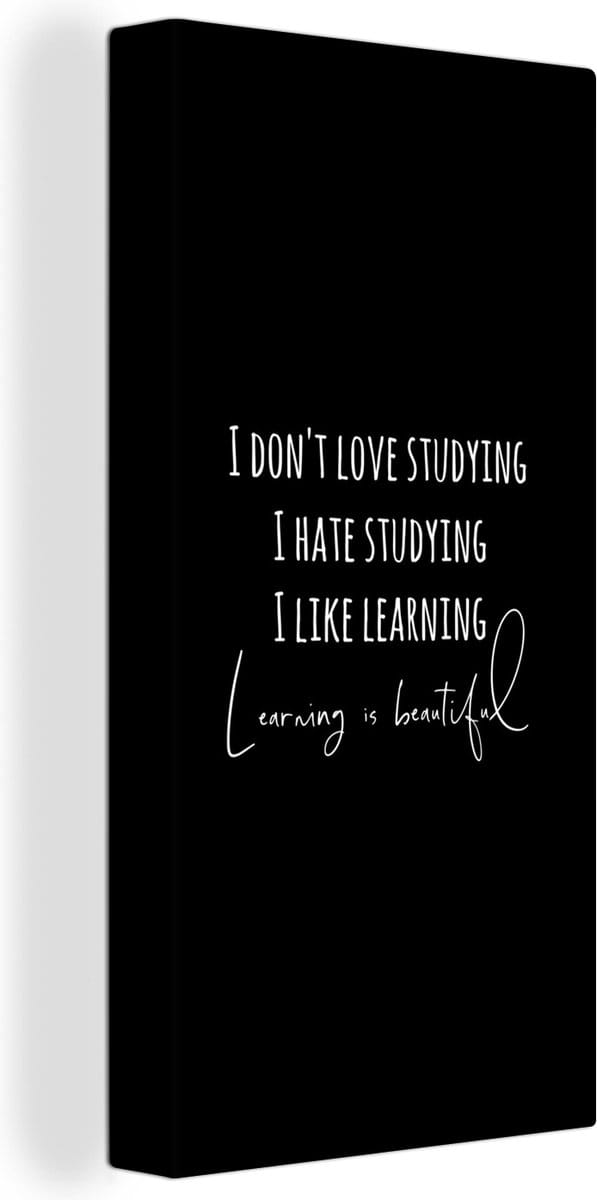 Canvas Schilderij Quote - Studeren - Leren - 20x40 cm - Wanddecoratie