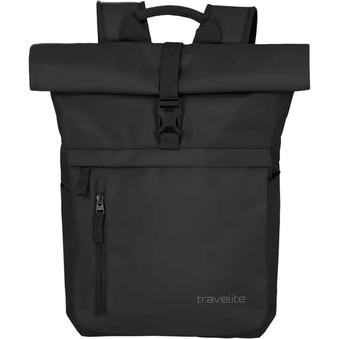 Travelite Basics Rollup Backpack 35 liter - Zwart – Rolltop rugzak – Van polyester – Laptop rugzakken, laptoptassen en rugtassen
