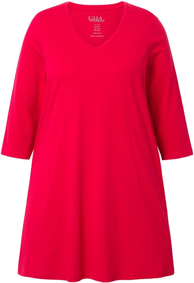 Ulla Popken - Dames - Longshirt siernaden A-lijn V-hals 3/4-mouw - Lychee - Maat 58+