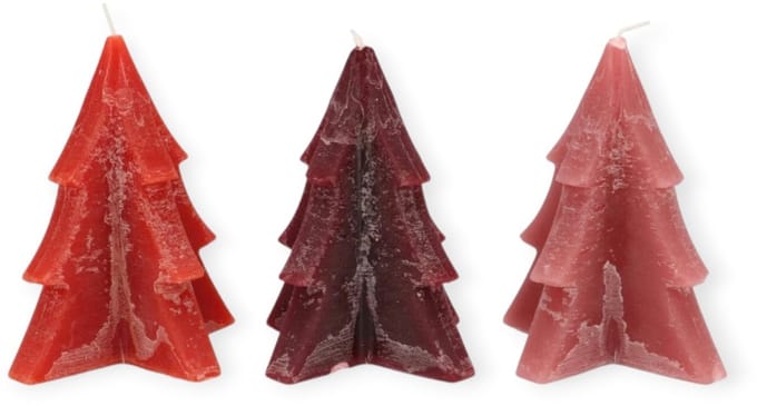 Daan Kromhout - Kerstboomkaarsen - Pine Tree - Set/3 - Rood, Bordeaux en Roze - 6x8cm