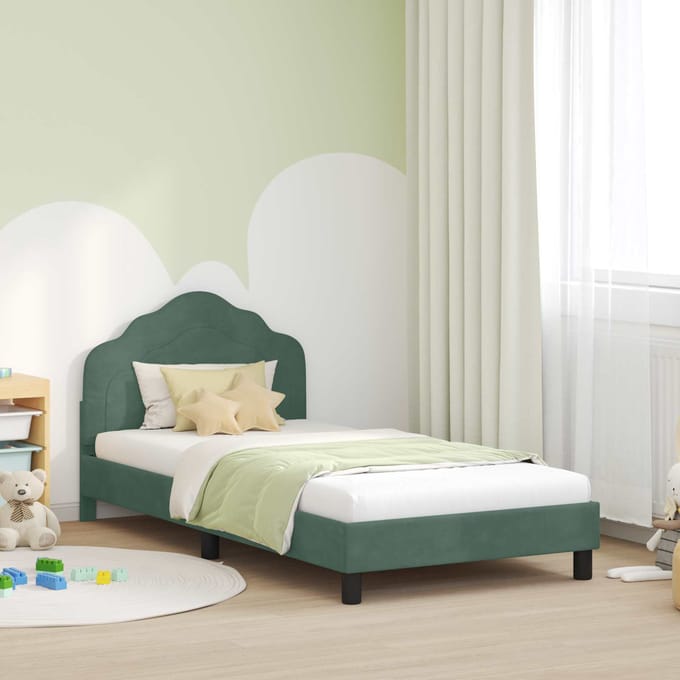 vidaXL - Kinderen - bedframe - met - hoofdboard - Zeegroen - 90 - x - 200 - cm - Fluweel