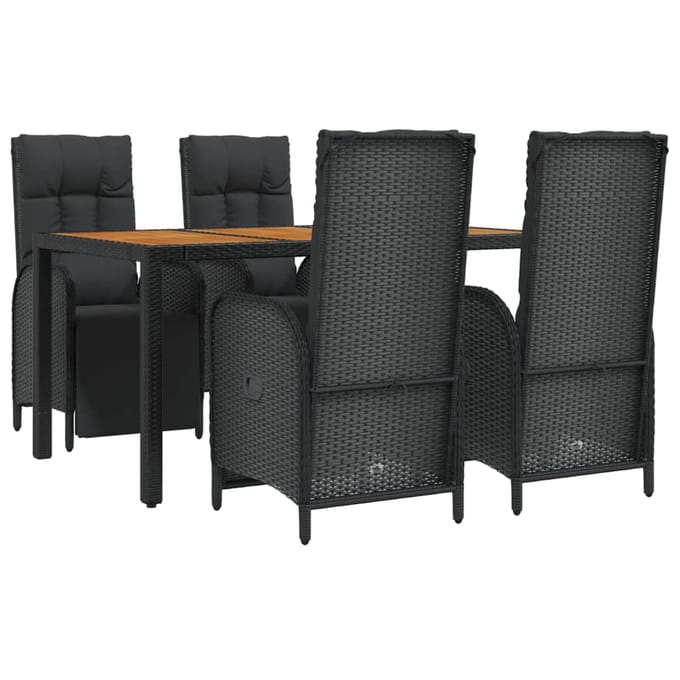 vidaXL - 5-delige - Tuinset - met - kussens - poly - rattan - zwart