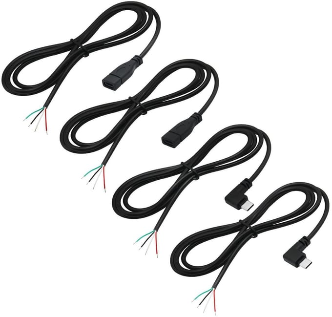 Dailygoody - 4pcs USB C Pigtail Kabel - 90° Hoek - 100cm - DIY Bare Wire - 22 AWG