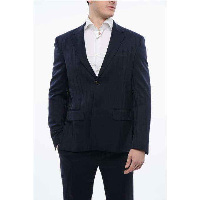 Jacquard Design SHIBORI Virgin Wool Blend Blazer in Blauw