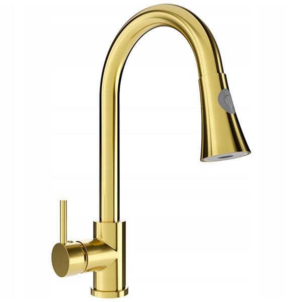 Silla SEM-2102 – Keukenkraan – Flexibele Uittrekbare Uitloop – Gouden Afwerking – Messing Constructie
