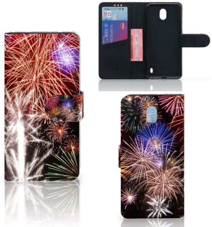 Nokia 1 Plus Wallet Case met Pasjes Vuurwerk