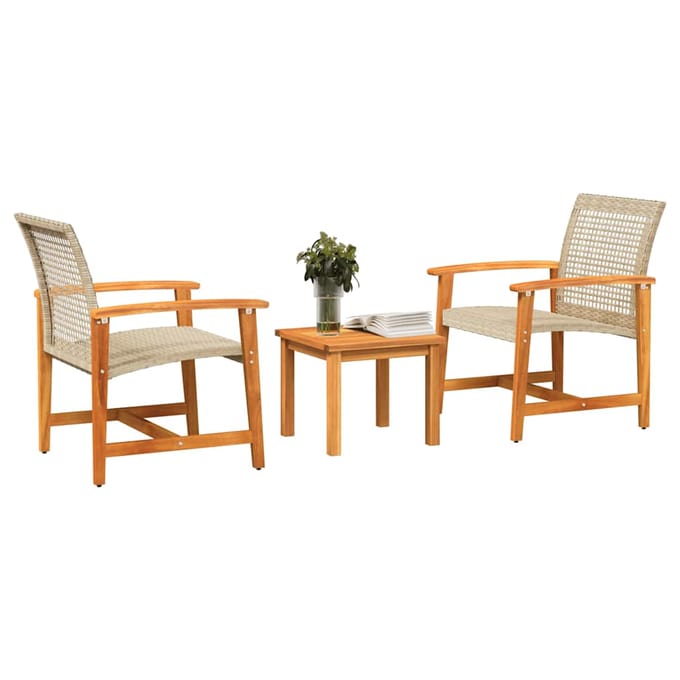 vidaXL - 3-delige - Bistroset - poly - rattan - en - acaciahout - beige