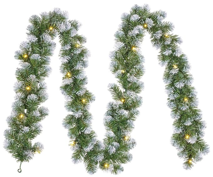 Belatio Decorations Dennenslinger - groen - frosted - met lichtjes - kerstslinger/decoratie