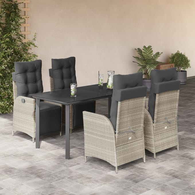 vidaXL - 5-delige - Tuinset - met - kussens - poly - rattan - lichtgrijs