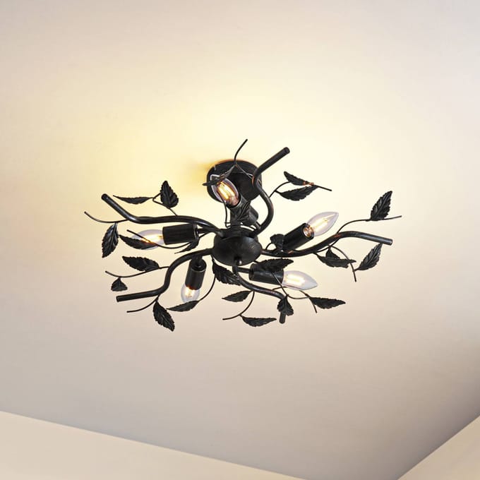 Lindby - plafondlamp - 5lichts - Metaal - H: 21 cm - E14 - zwart goud geborsteld