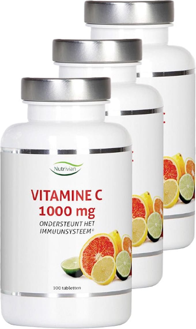 Nutrivian | Vitamine C 1000mg + Bioflavonoïden | 100 Tabletten | 3 stuks | 3 x 100 stuks