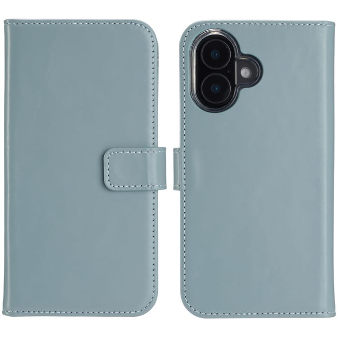 Selencia Hoesje - Geschikt voor Apple iPhone 16 Plus - Echt Lederen Bookcase - Air Blue