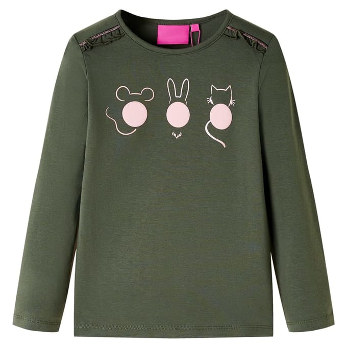 vidaXL - Kindershirt - met - lange - mouwen - 128 - kakikleurig