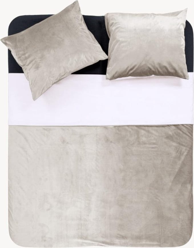 Y-NOT - Dekbedovertrek met kussensloop - Fluweel/Velvet Two Tone Silver/Wit - 1 Persoons - 140x200/220 cm