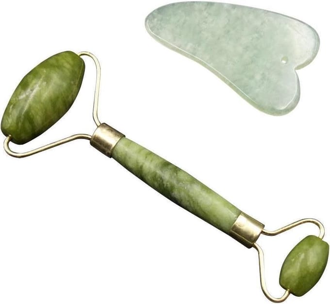 KELERINO Jade Roller Gezichtsmassage Roller - Met Gua Sha Schraper - Groen