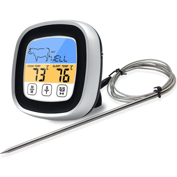Digitale Timer Thermometer Touchscreen Roestvrijstalen Vleesthermometer voor Keuken BBQ Wit zwart