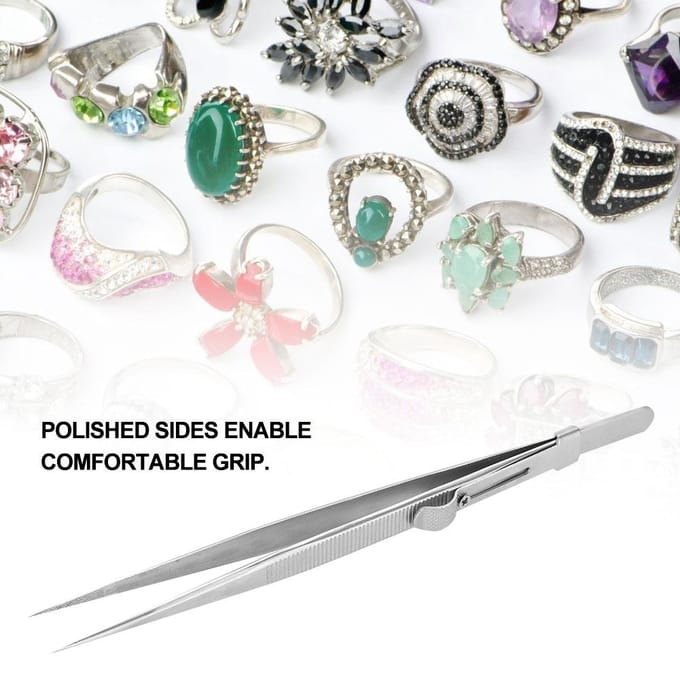 Adjustable NOn magnetic Jewelry Diamond Tweezer Stainless Steel Lock Capture Nipper white